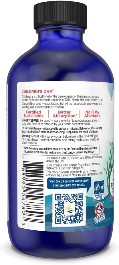 Nordic Naturals Children's DHA Strawberry Liquid Supplement - 4 oz - 530mg Omega-3 for Kids - EPA & DHA - Brain Development - Non-GMO - 48 Servings