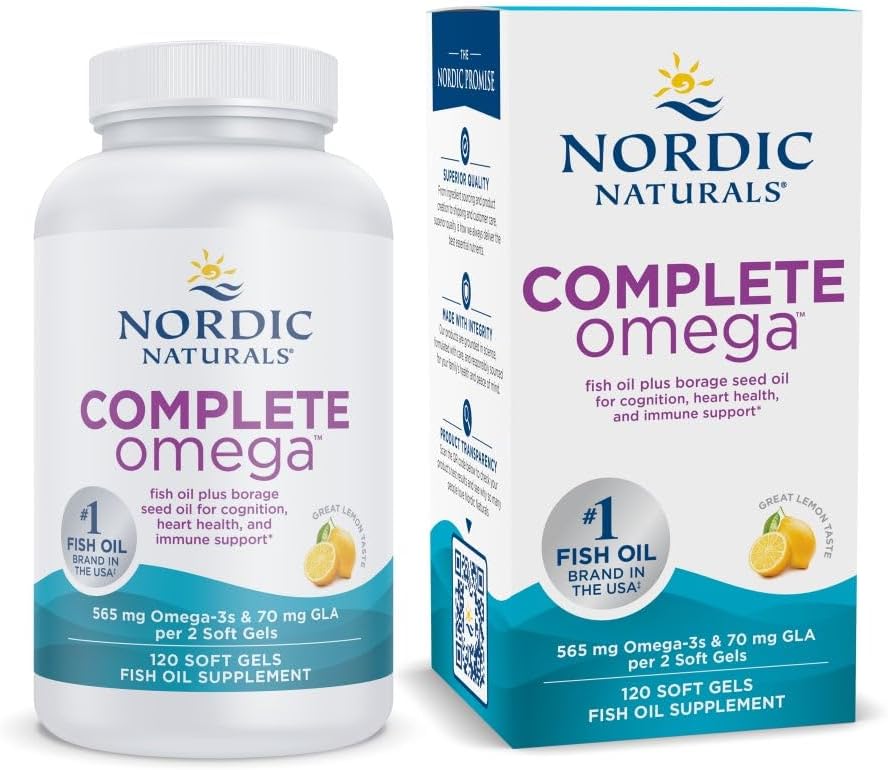 Nordic Naturals Complete Omega Soft Gels - Lemon Flavor - 565mg Omega-3 with EPA & DHA, GLA - Skin, Cognitive, Mood Support - Non-GMO - 60 Servings