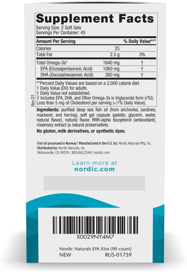 Nordic Naturals EPA Xtra Lemon Soft Gels - High-Intensity Omega-3 Formula for Mood, Heart Health, Immunity - Non-GMO - 45 Servings