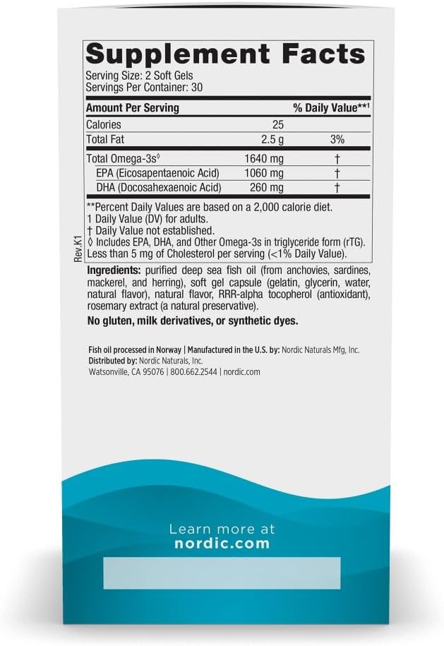 Nordic Naturals EPA Xtra Lemon Soft Gels - High-Intensity EPA Formula for Positive Mood, Heart Health & Immunity - 1640mg Omega-3 - Non-GMO - 30 Servings