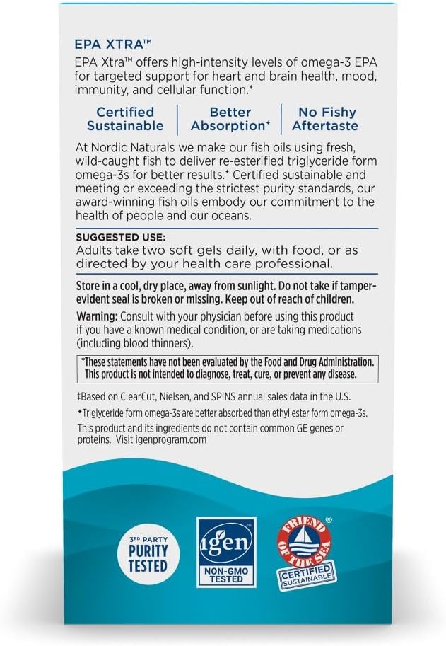 Nordic Naturals EPA Xtra Lemon Soft Gels - High-Intensity EPA Formula for Positive Mood, Heart Health & Immunity - 1640mg Omega-3 - Non-GMO - 30 Servings
