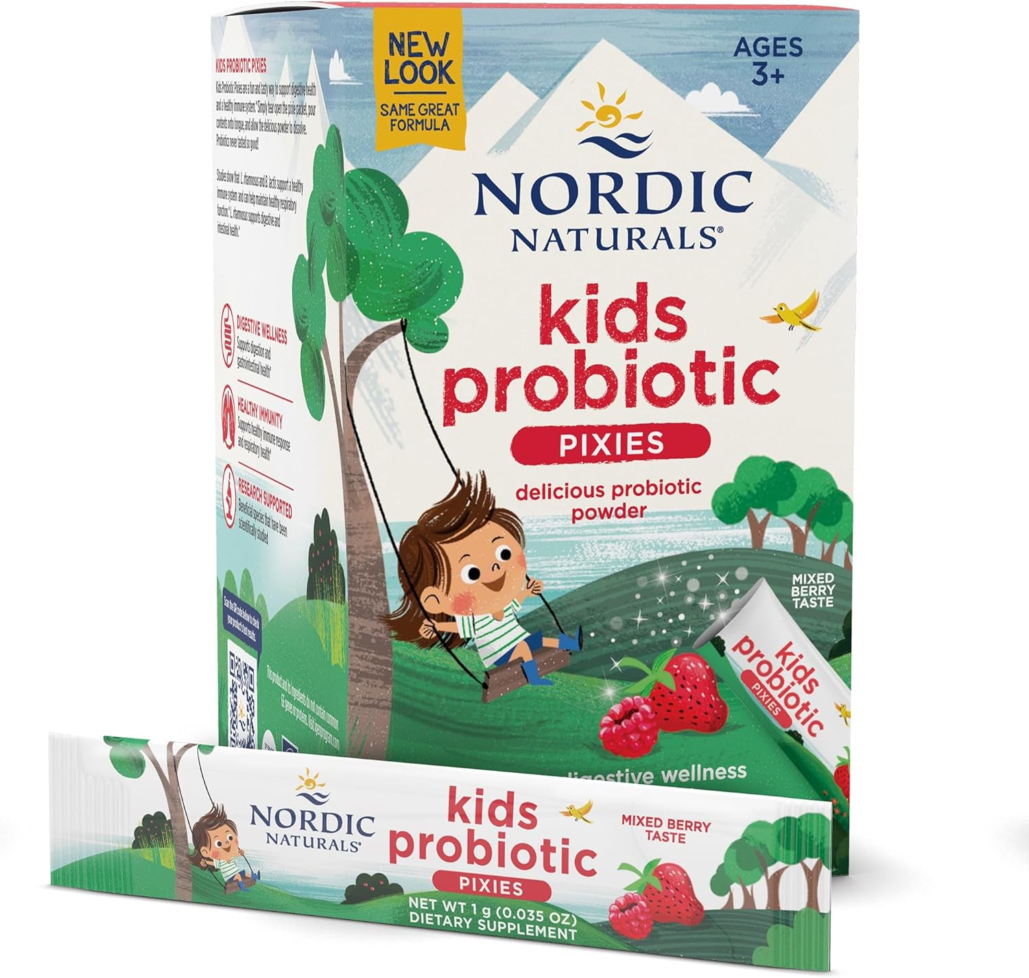 Nordic Naturals Kids Probiotic Pixies, Mixed Berry - 30 Packets - 3 Billion CFU - Digestive & Immune Support - Non-GMO Vegan - 30 Servings