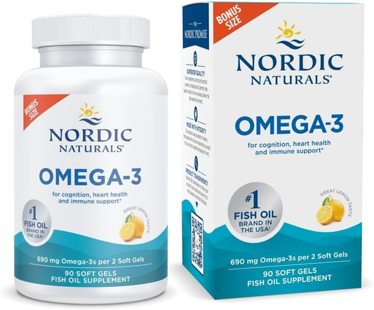 Nordic Naturals Lemon Omega-3 Soft Gels - 90 Count - 690mg EPA & DHA Fish Oil - Immune, Brain, Heart Health - Non-GMO - 45 Servings
