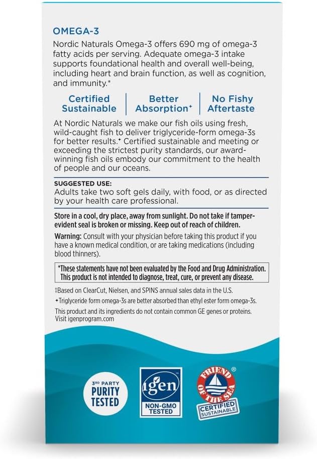 Nordic Naturals Lemon Omega-3 Soft Gels - 90 Count - 690mg EPA & DHA Fish Oil - Immune, Brain, Heart Health - Non-GMO - 45 Servings