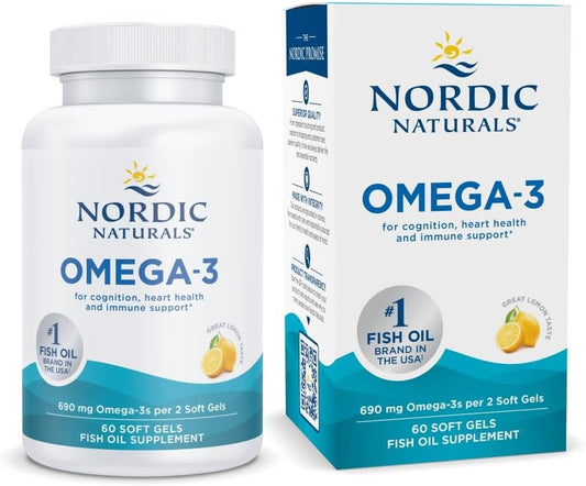 Nordic Naturals Omega-3 Lemon Flavor Soft Gels - 60 Count - 690mg EPA & DHA Fish Oil - Immune, Brain, Heart Health - Non-GMO - 30 Servings