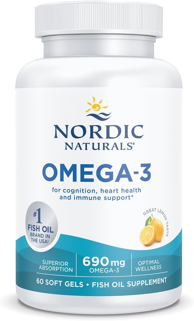 Nordic Naturals Omega-3 Lemon Flavor Soft Gels - 60 Count - 690mg EPA & DHA Fish Oil - Immune, Brain, Heart Health - Non-GMO - 30 Servings