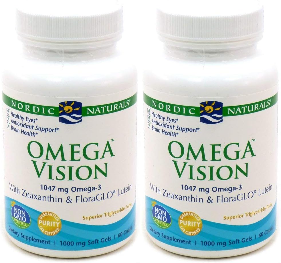 Nordic Naturals Omega Vision Soft Gels - 2 Pack - 1460mg Omega-3 + Lutein & Zeaxanthin - Eye, Brain Health - Antioxidant - Non-GMO - 60 Servings
