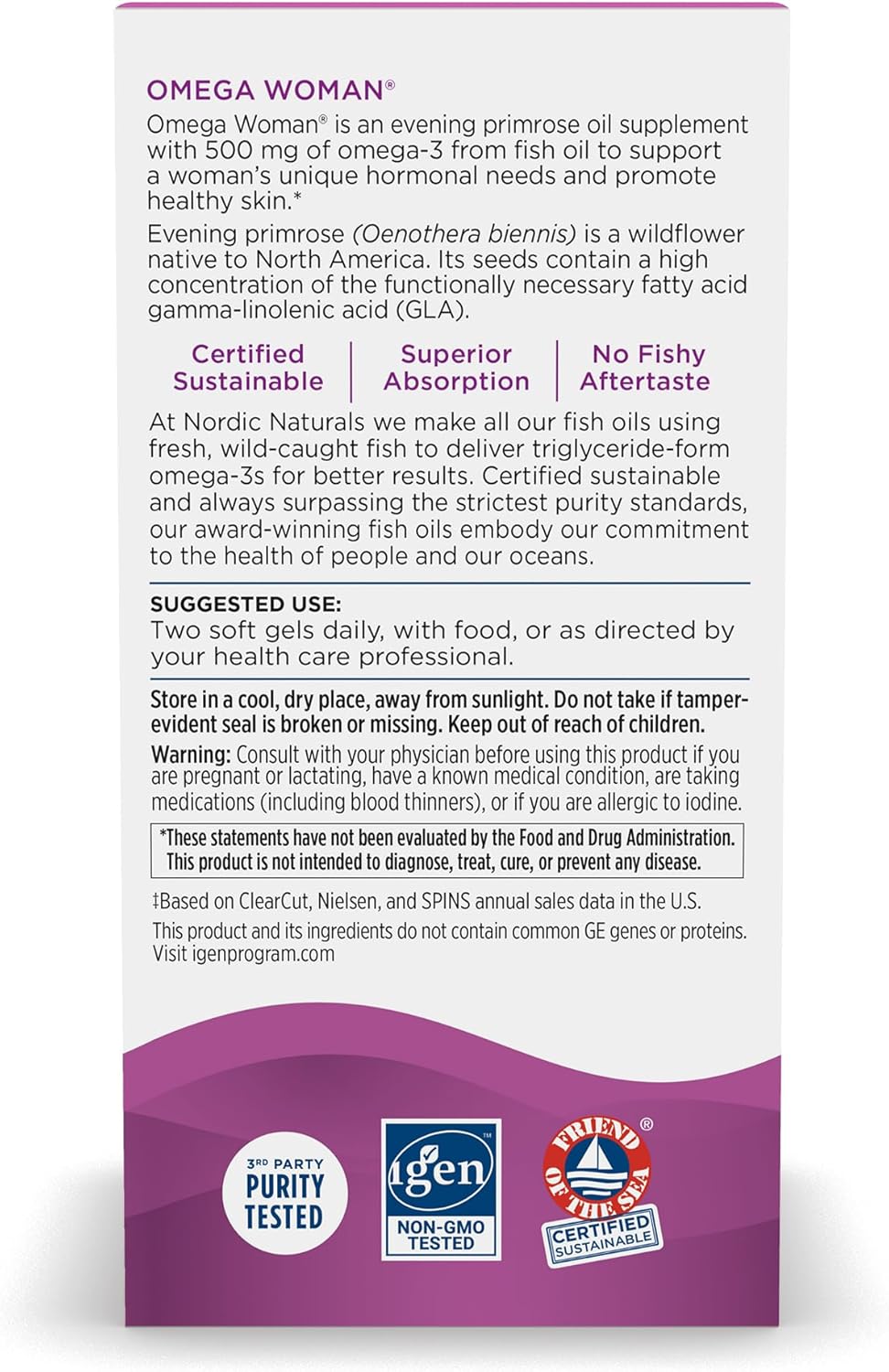 Nordic Naturals Omega Woman Soft Gels - Lemon Flavored - 500mg Omega-3 + 800mg Evening Primrose Oil - Skin Health, Hormone Balance, Wellness - Non-GMO - 60 Servings