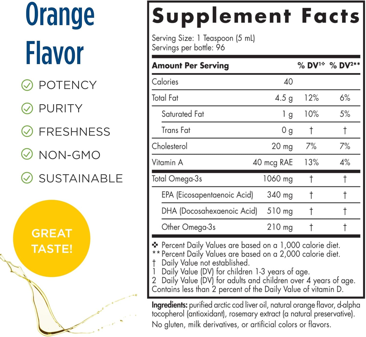Nordic Naturals Pro Arctic Cod Liver Oil, Orange Flavor - 16 oz - 1060 mg Total Omega-3s with EPA & DHA - Supports Heart, Brain, Immunity, Wellness - Non-GMO - 96 Servings