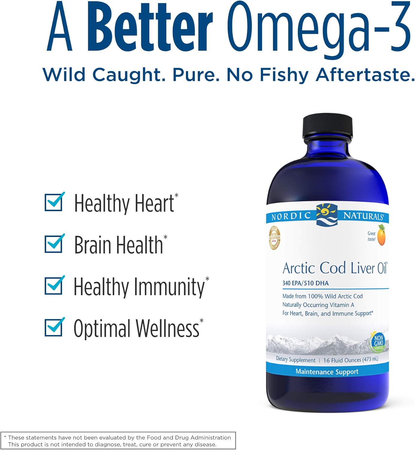 Nordic Naturals Pro Arctic Cod Liver Oil, Orange Flavor - 16 oz - 1060 mg Total Omega-3s with EPA & DHA - Supports Heart, Brain, Immunity, Wellness - Non-GMO - 96 Servings