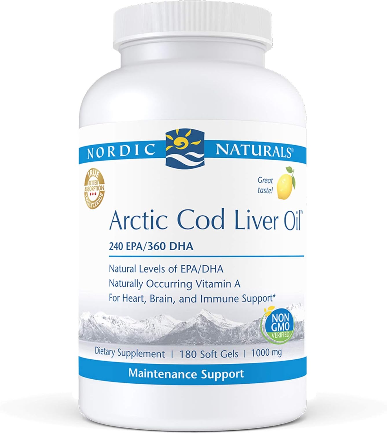 Nordic Naturals Pro Arctic Cod Liver Oil Soft Gels - Lemon Flavor - 750 mg Omega-3s EPA & DHA - Heart, Brain, Immunity Support - Non-GMO - 60 Servings