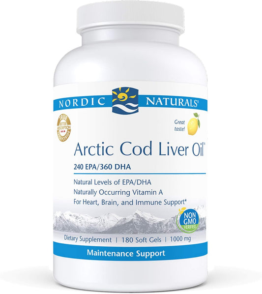 Nordic Naturals Pro Arctic Cod Liver Oil Soft Gels - Lemon Flavor - 750 mg Omega-3s EPA & DHA - Heart, Brain, Immunity Support - Non-GMO - 60 Servings