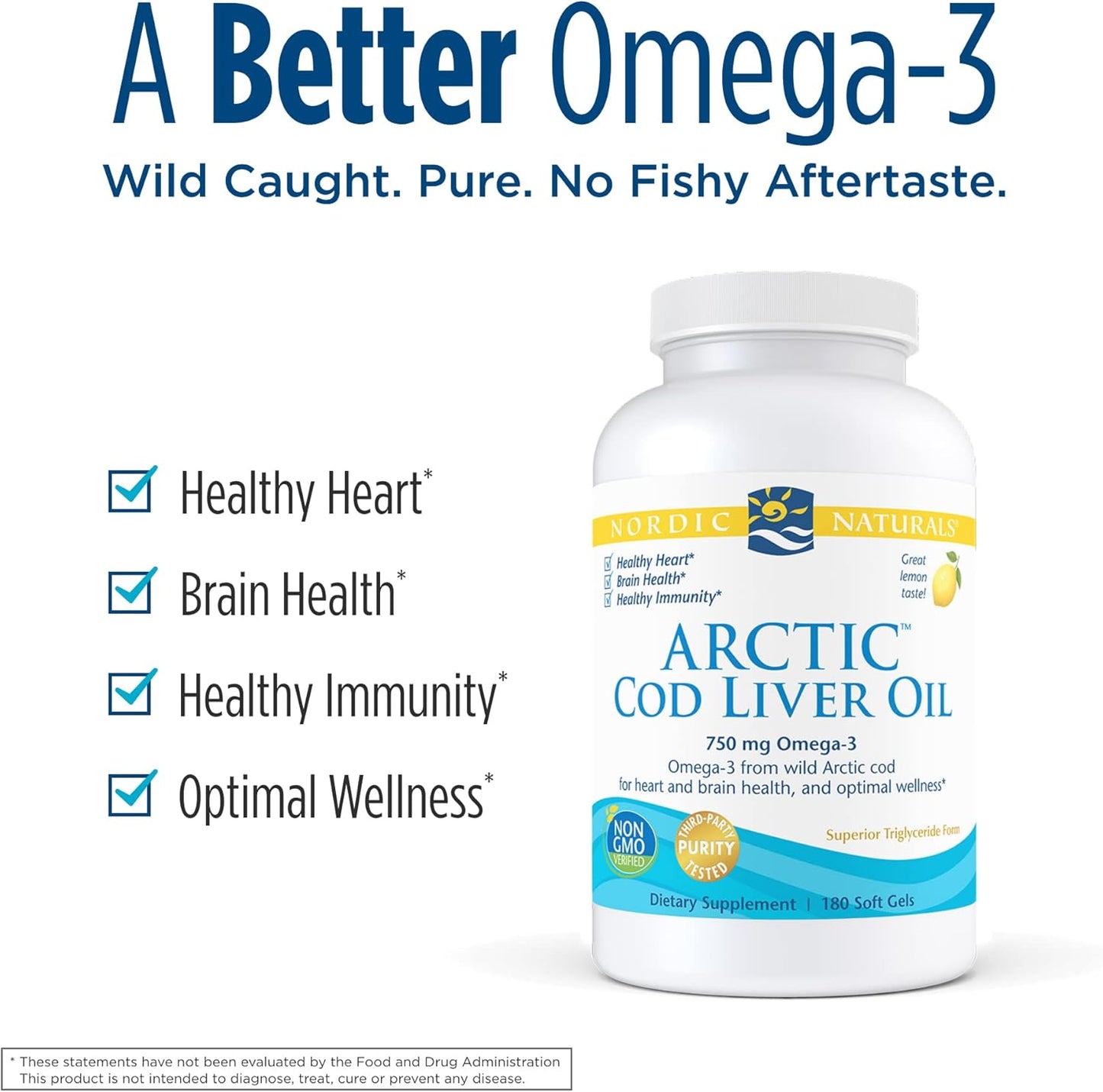 Nordic Naturals Pro Arctic Cod Liver Oil Soft Gels - Lemon Flavor - 750 mg Omega-3s EPA & DHA - Heart, Brain, Immunity Support - Non-GMO - 60 Servings