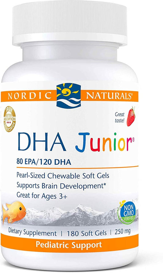 Nordic Naturals Pro DHA Junior Soft Gels - Strawberry Flavor - 250mg Omega-3s - Brain & Visual Development - Non-GMO - 45 Servings