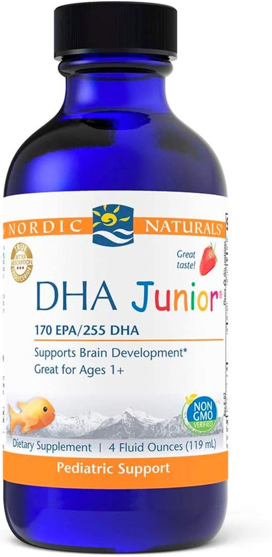 Nordic Naturals Pro DHA Junior Strawberry - 4 oz - 530mg Omega-3s EPA & DHA - Brain & Visual Development - Non-GMO - 48 Servings