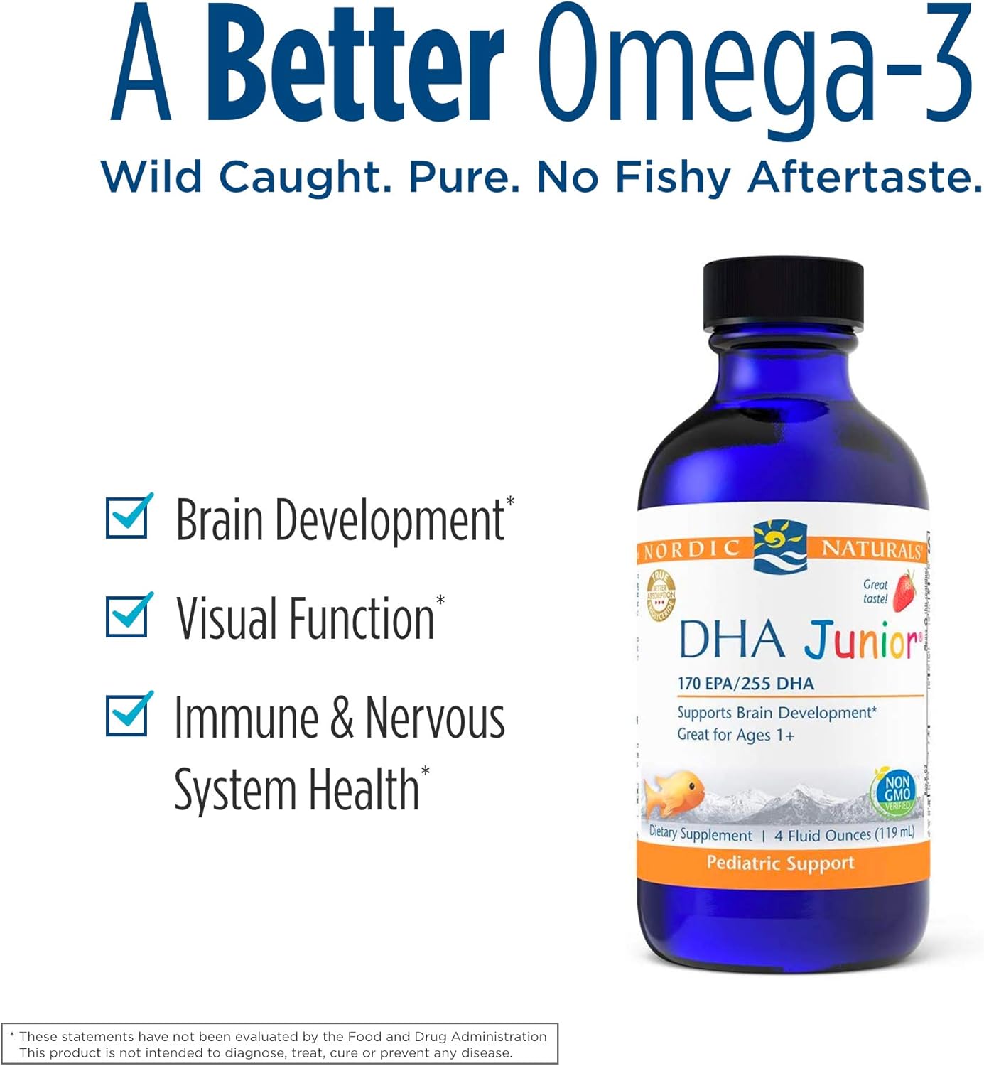 Nordic Naturals Pro DHA Junior Strawberry - 4 oz - 530mg Omega-3s EPA & DHA - Brain & Visual Development - Non-GMO - 48 Servings