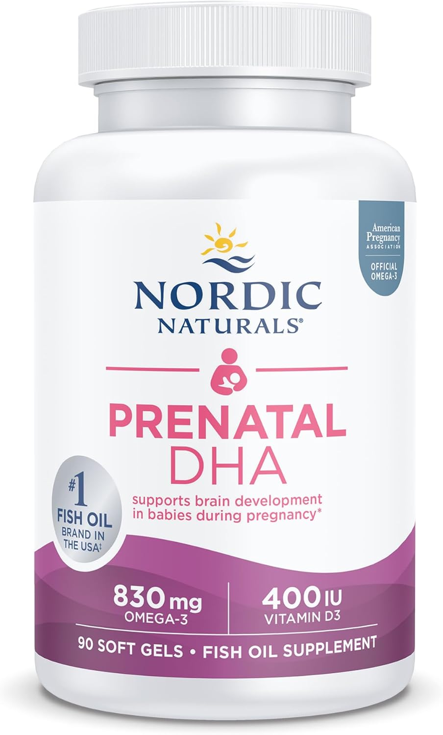 Nordic Naturals Pro Prenatal DHA Soft Gels - 830 mg Omega-3 + 400 IU Vitamin D3 - Brain Development Support for Babies - Non-GMO - 45 Servings