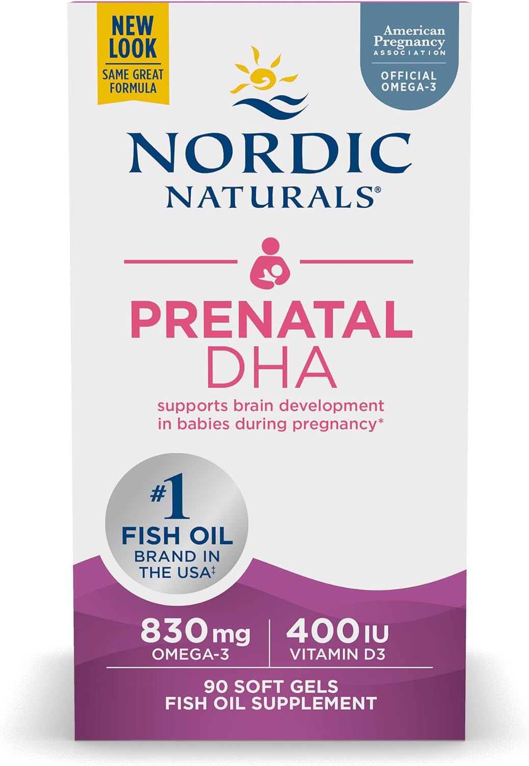Nordic Naturals Pro Prenatal DHA Soft Gels - 830 mg Omega-3 + 400 IU Vitamin D3 - Brain Development Support for Babies - Non-GMO - 45 Servings