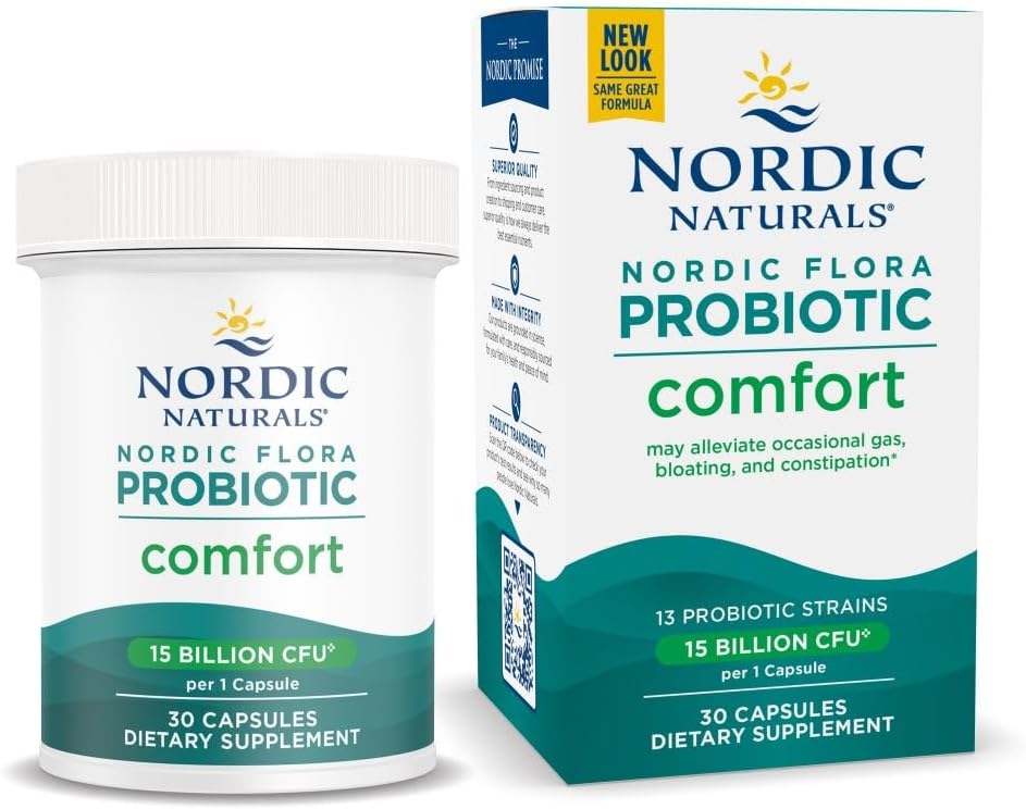 Nordic Naturals Probiotic Comfort Capsules - 30 Count, 13 Strains, 15 Billion Cultures - Supports Digestive Health, Reduces Bloating - Non-GMO, Vegan - 30 Servings
