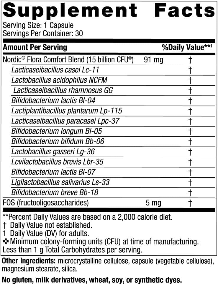 Nordic Naturals Probiotic Comfort Capsules - 30 Count, 13 Strains, 15 Billion Cultures - Supports Digestive Health, Reduces Bloating - Non-GMO, Vegan - 30 Servings