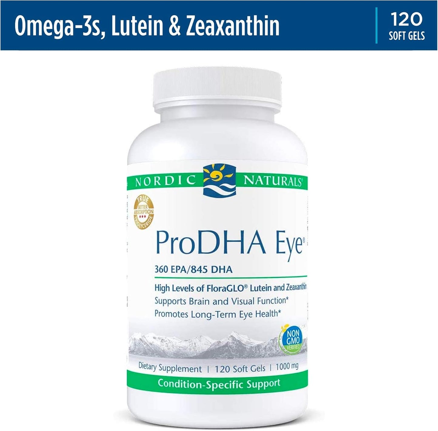 Nordic Naturals ProDHA Eye Soft Gels - Fish Oil with EPA, DHA, Lutein, Zeaxanthin for Neurological Function and Eye Health, 120 Count