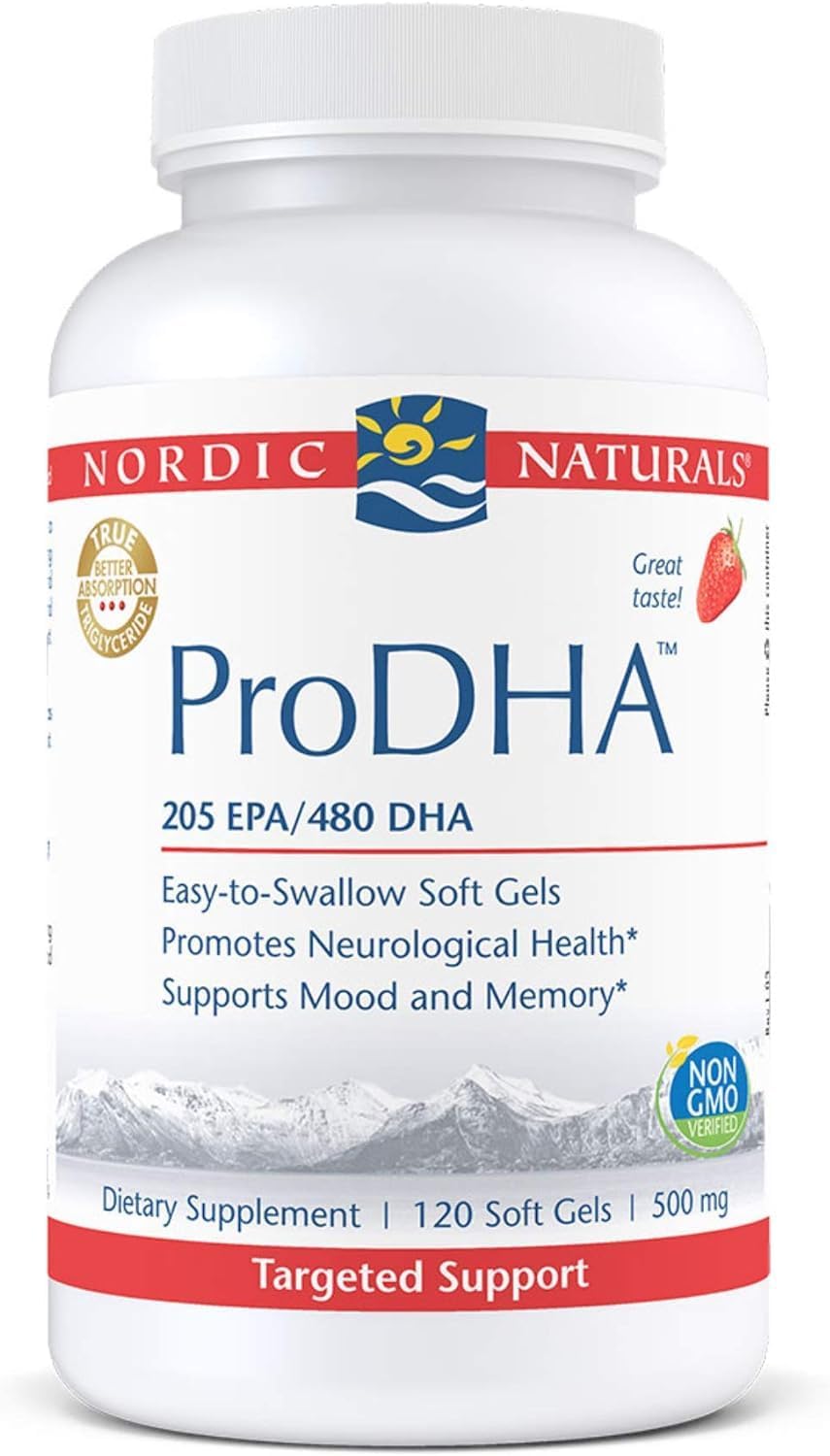 Nordic Naturals ProDHA Strawberry Soft Gels - 120 Count - 830mg Omega-3 - DHA Formula for Neurological Health, Mood, & Memory - Non-GMO - 60 Servings
