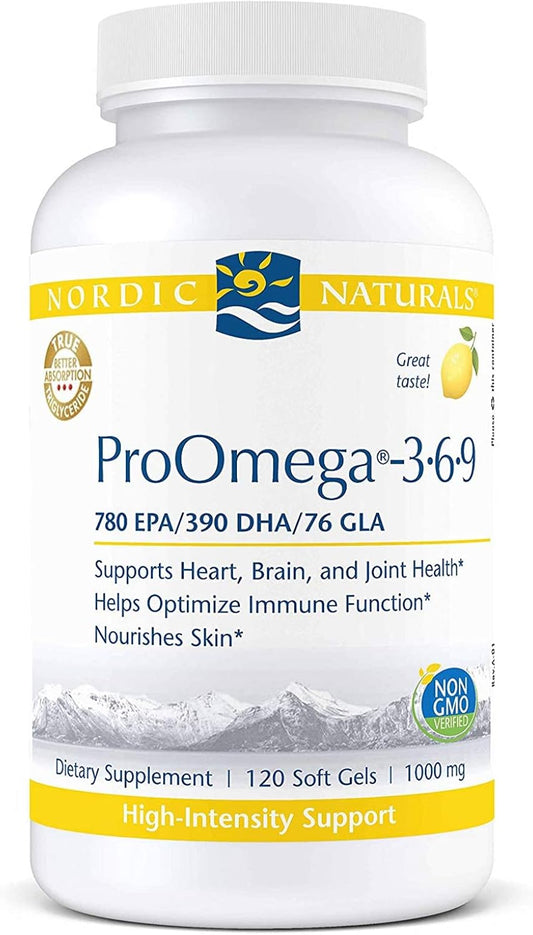Nordic Naturals ProOmega 3-6-9 Lemon Soft Gels: 1360mg EPA & DHA with GLA for Skin, Cognition, Mood - Non-GMO - 60 Servings
