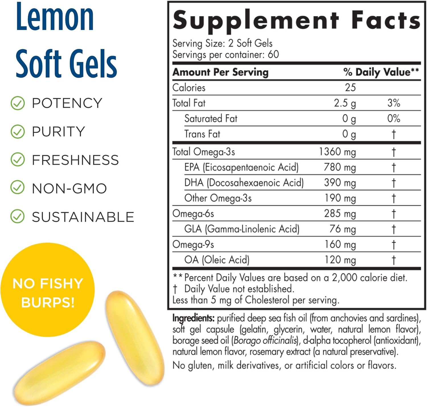 Nordic Naturals ProOmega 3-6-9 Lemon Soft Gels: 1360mg EPA & DHA with GLA for Skin, Cognition, Mood - Non-GMO - 60 Servings