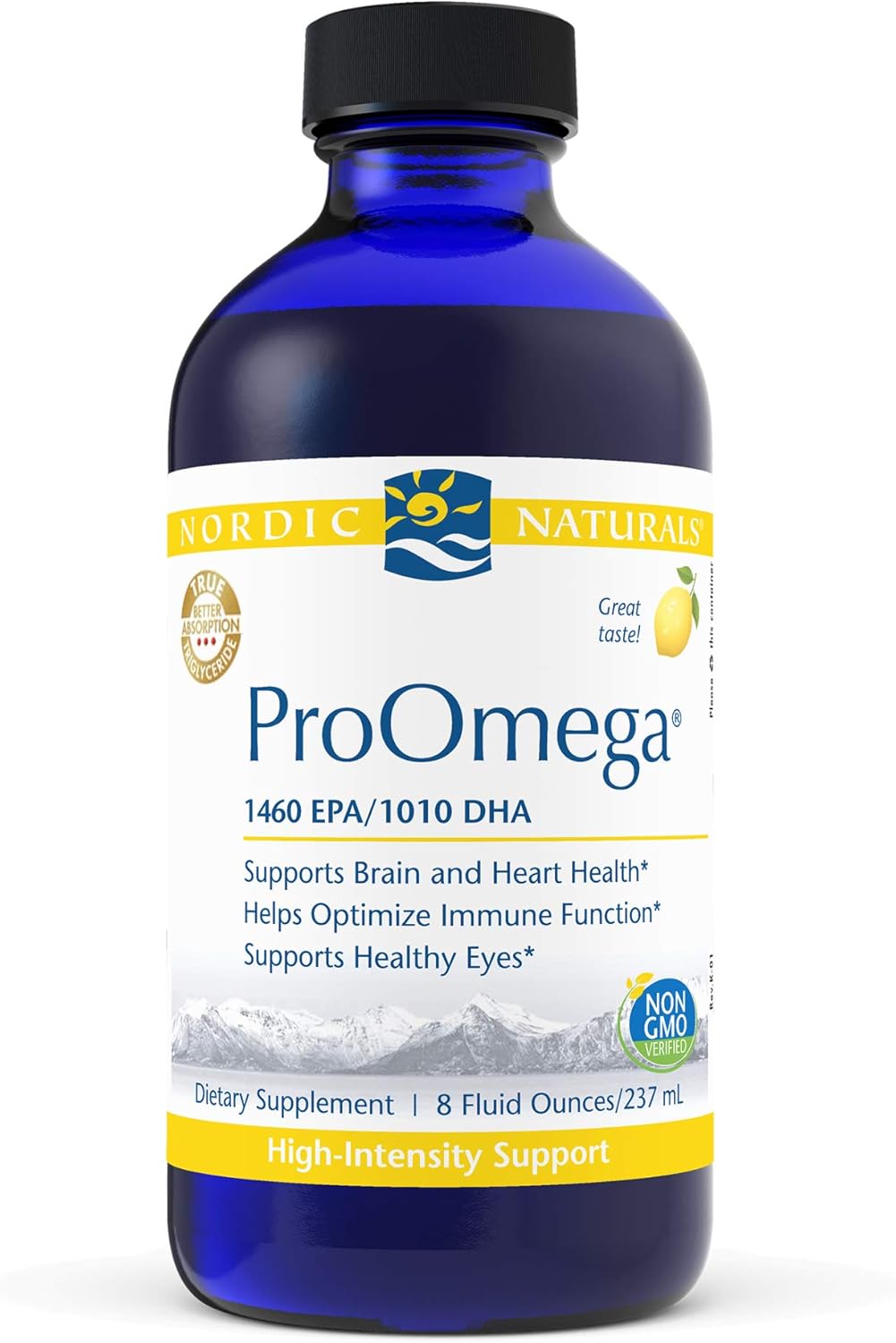 Nordic Naturals ProOmega Liquid Lemon Flavor 8 oz High Potency Fish Oil 2840mg Omega-3 EPA DHA Brain Eye Heart Immune Health Non-GMO 48 Servings
