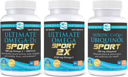 Nordic Naturals Sport Supplement Starter Pack - CoQ10 Ubiquinol, Ultimate Omega 2X, D3 Omega Sport Formula