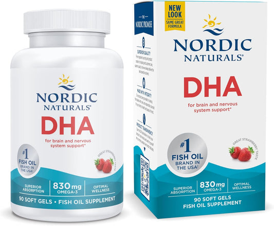 Nordic Naturals Strawberry DHA Soft Gels - 90 Count - 830mg Omega-3 - Brain & Nervous System Support - Non-GMO - 45 Servings