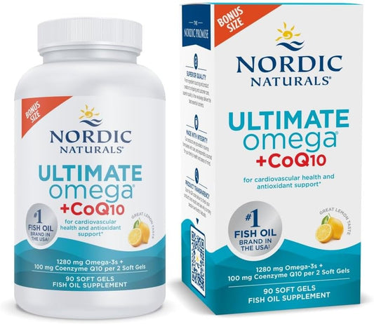 Nordic Naturals Ultimate Omega CoQ10 Soft Gels - 1280mg Omega-3, 100mg CoQ10 - Heart Health, Cellular Energy, Antioxidant - 90ct