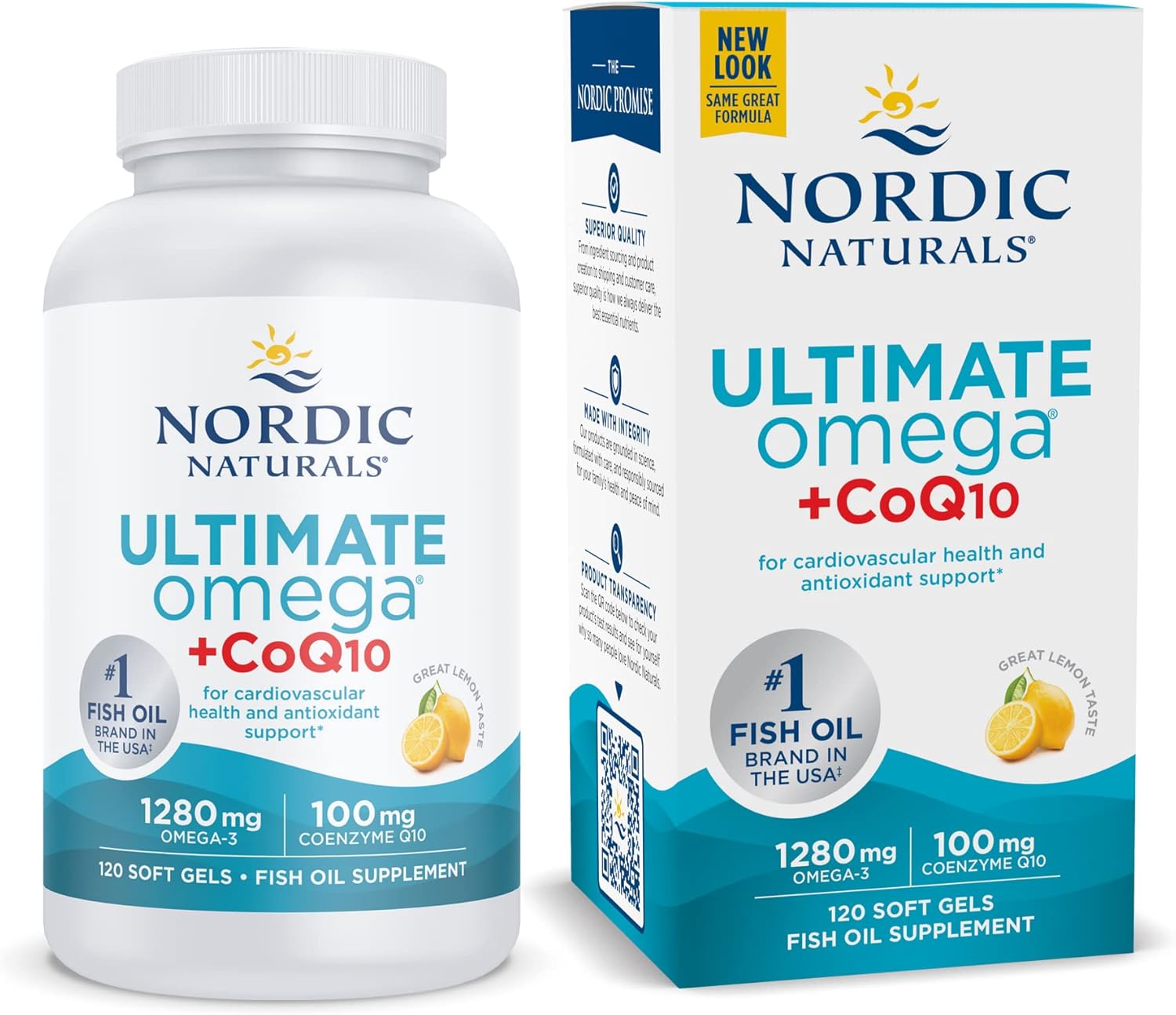 Nordic Naturals Ultimate Omega + CoQ10 Soft Gels - Lemon Flavor - 1280mg Omega-3 & 100mg CoQ10 - Heart & Cellular Health Support - Non-GMO - 60 Servings