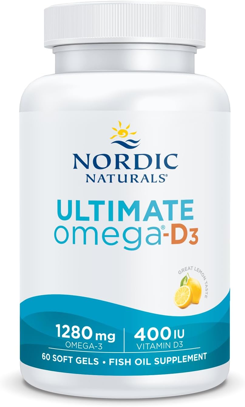 Nordic Naturals Ultimate Omega-D3 Soft Gels - Lemon Flavor - 60 ct - 1280mg Omega-3 + 1000 IU Vitamin D3 - Fish Oil Supplement - EPA & DHA - Supports Brain, Heart, Joint, & Immune Health - 30 Servings