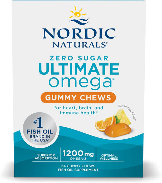 Nordic Naturals Ultimate Omega Gummy Chews - Tropical Fruit Flavor, 54 Gummies, Non-GMO, Vegetarian - Supports Heart, Brain, Immune Health - 27 Servings