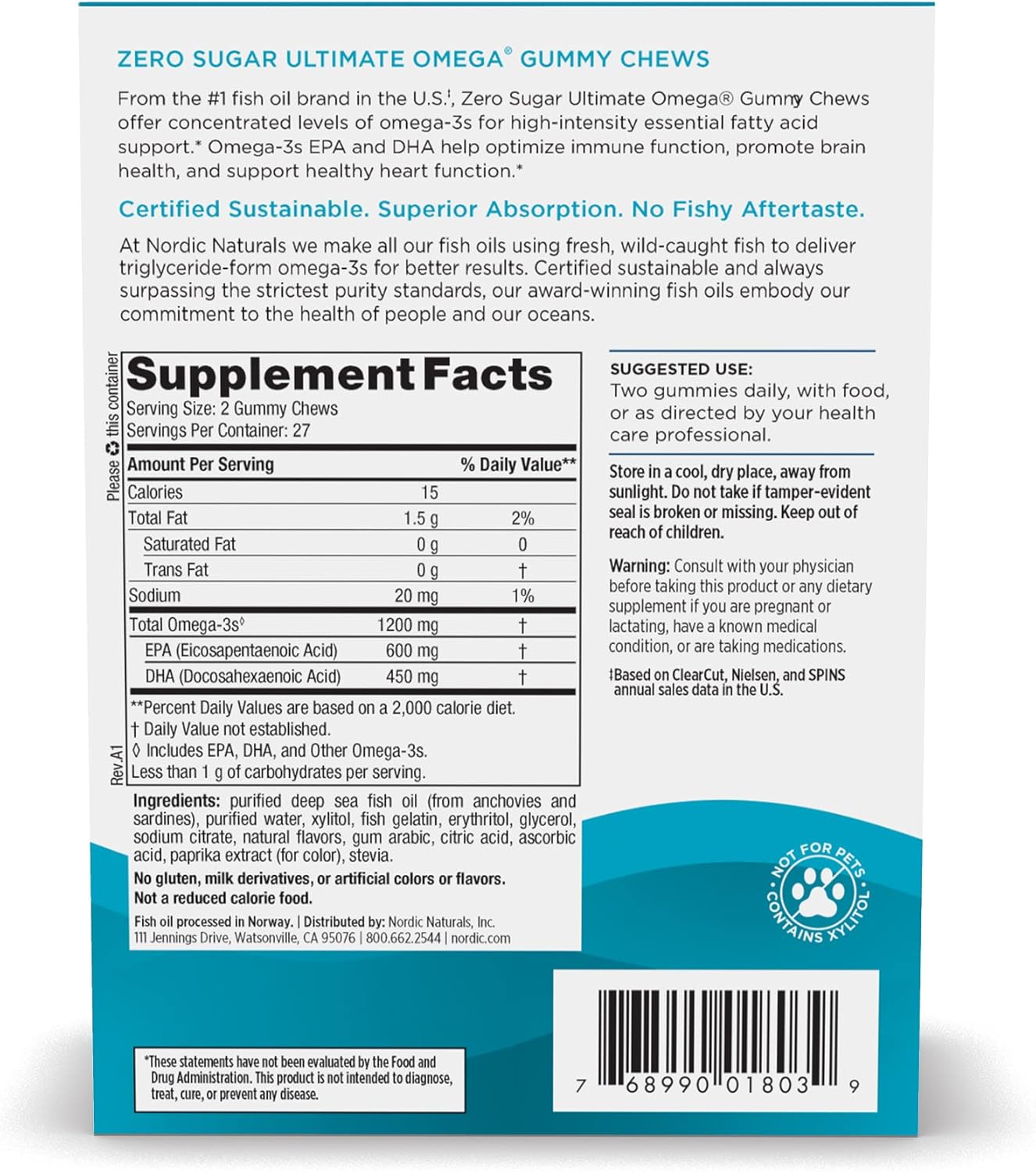 Nordic Naturals Ultimate Omega Gummy Chews - Tropical Fruit Flavor, 54 Gummies, Non-GMO, Vegetarian - Supports Heart, Brain, Immune Health - 27 Servings