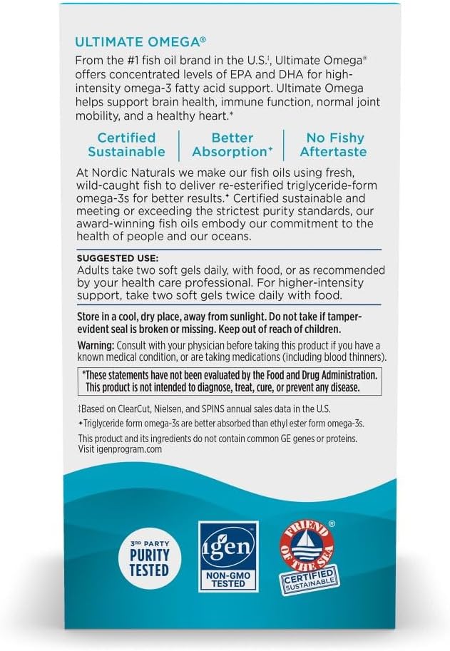 Nordic Naturals Ultimate Omega Soft Gels - Lemon Flavor, 90 Count - 1280 mg Omega-3 Fish Oil Supplement with EPA & DHA - High-Potency for Brain & Heart Health - Non-GMO - 45 Servings