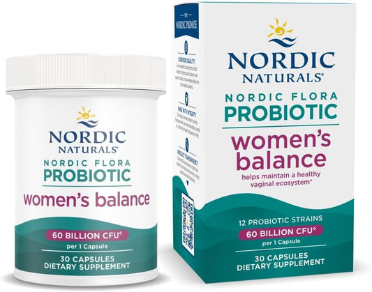 Nordic Naturals Women's Balance Probiotic - 30 Capsules - 12 Strains, 60 Billion Cultures - Gut & Vaginal Health - Vegan - 30 Servings
