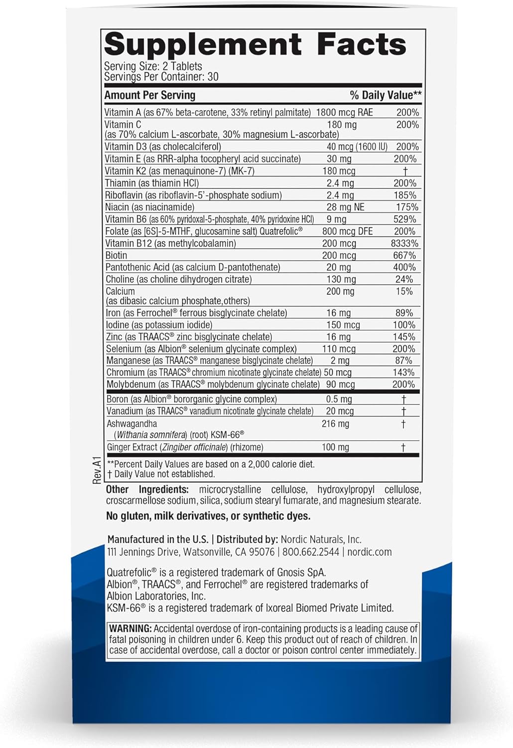 Nordic Naturals Women's Multivitamin Extra Strength for Skin, Hair, Energy, Bone & Immunity - 60 Tablets