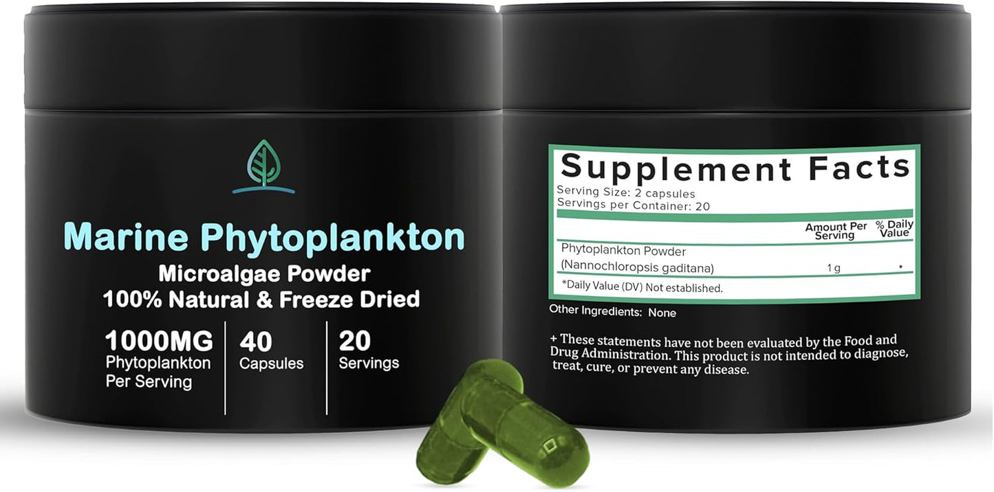 Nordic Seawater Grown Marine Phytoplankton Capsules by Holistic Bin | Vegan Omega 3 Supplement with Amino Acids, Chlorophyll, Vitamins & Minerals