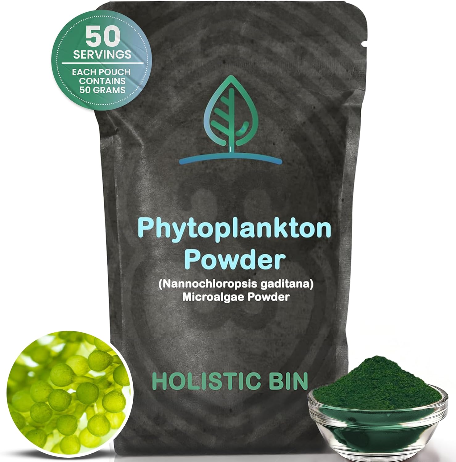 Nordic Seawater Grown Marine Phytoplankton Powder | Vegan Omega 3 Supplement with Amino Acids, Chlorophyll, Vitamins, & Minerals (50g)