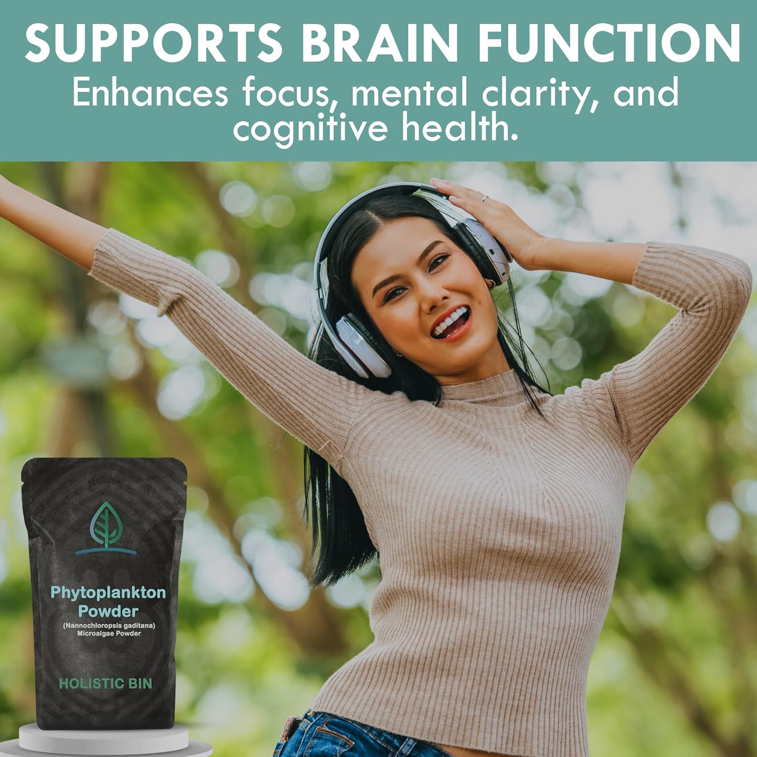 Nordic Seawater Grown Marine Phytoplankton Powder | Vegan Omega 3 Supplement with Amino Acids, Chlorophyll, Vitamins, & Minerals (50g)