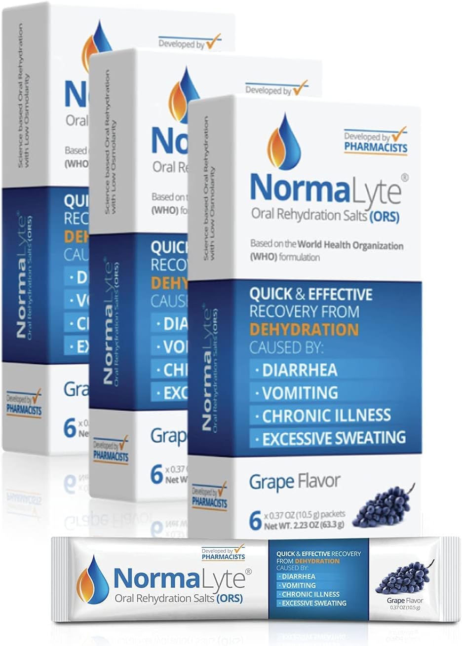 NormaLyte Oral Rehydration Salts - 18 Packets, Grape Flavor - Potassium and Energy Supplement for Dehydration Recovery