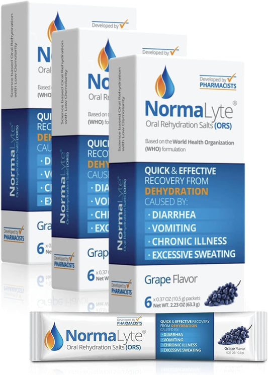 NormaLyte Oral Rehydration Salts - 18 Packets, Grape Flavor - Potassium and Energy Supplement for Dehydration Recovery