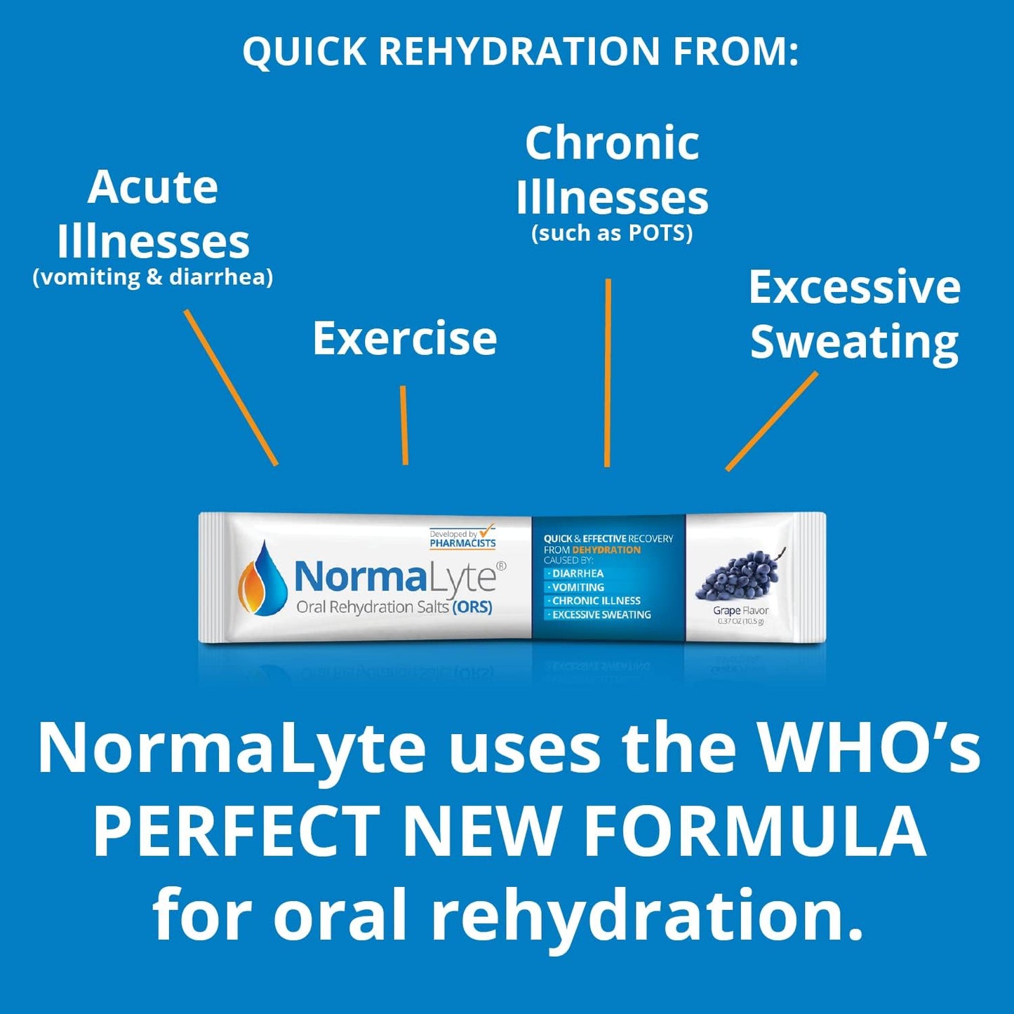 NormaLyte Oral Rehydration Salts - 18 Packets, Grape Flavor - Potassium and Energy Supplement for Dehydration Recovery