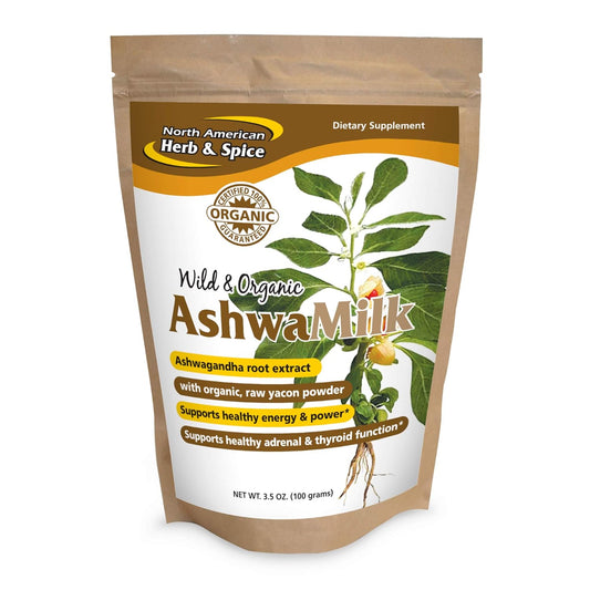 North American Herb & Spice AshwaMilk - 3.5 oz. - Energy & Stamina Support with Ashwagandha & Yacon - Non-GMO - 36 Servings