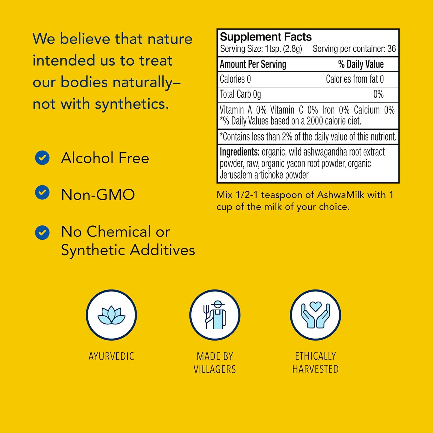 North American Herb & Spice AshwaMilk - 3.5 oz. - Energy & Stamina Support with Ashwagandha & Yacon - Non-GMO - 36 Servings