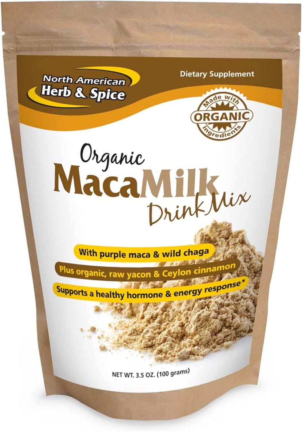 NORTH AMERICAN HERB & SPICE MacaMilk Drink Mix - 3.5 oz - Purple Maca & Wild Chaga - Supports Hormone Balance, Energy, & Muscular Function - Non-GMO - 30 Servings