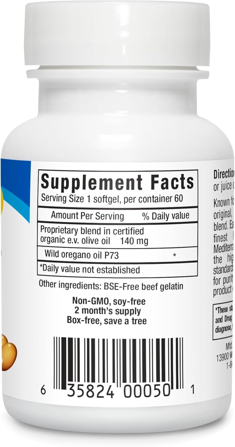 NORTH AMERICAN HERB & SPICE Oreganol P73 Gelcaps - 60 Capsules - Immune Support - Vegan Wild Oregano - Mediterranean Origin - Non-GMO