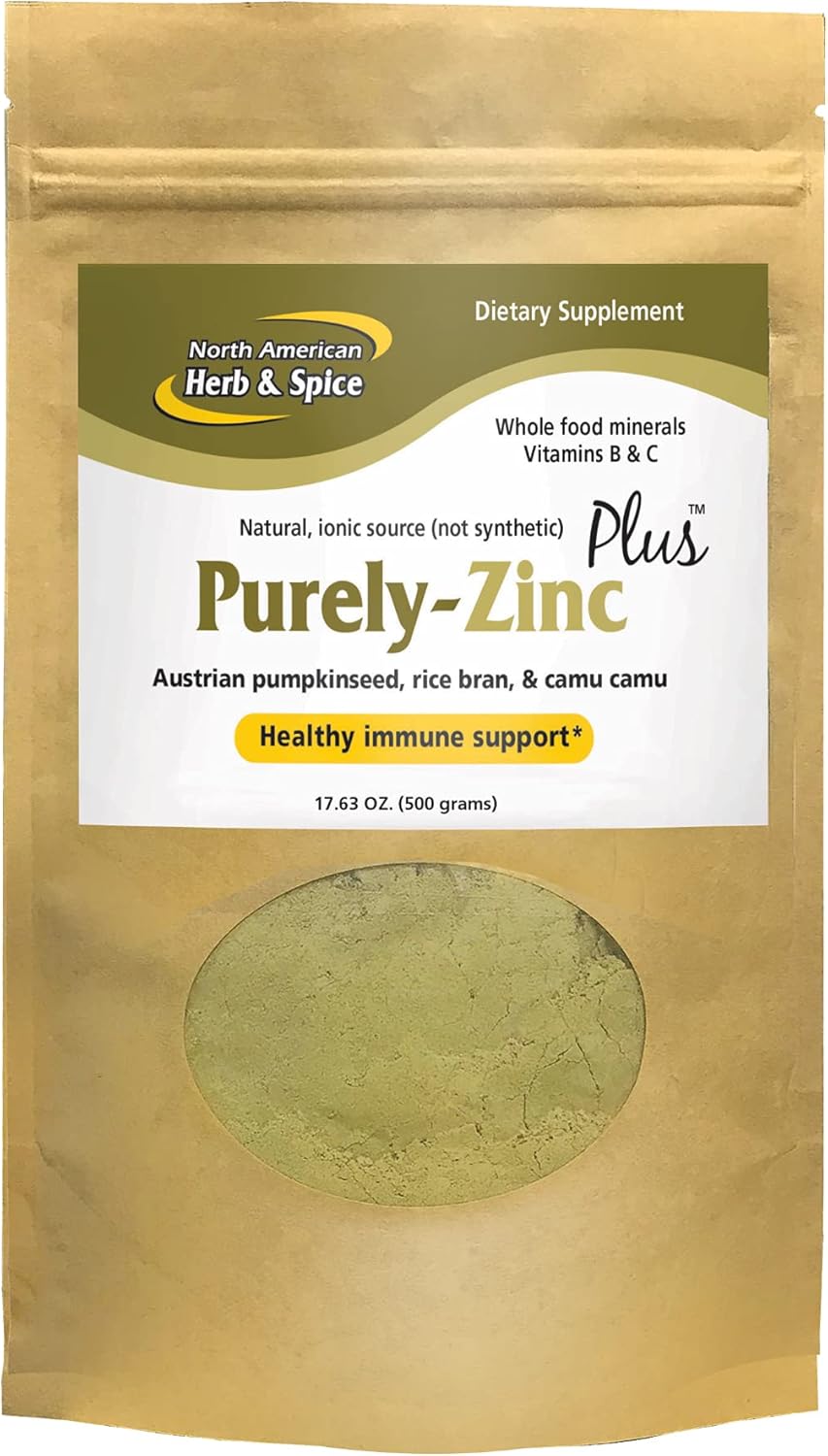 North American Herb & Spice Purely-Zinc Plus Whole Food Supplement - Healthy Immune Support with Austrian Pumpkin Seed, Rice Bran & Camu Camu - Non-GMO - 18 Servings